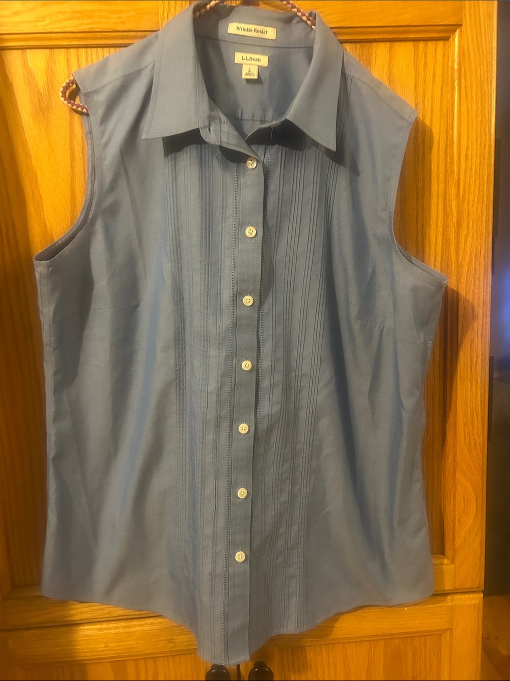 L.L. Bean Sleeveless Button-Front Blouse in Dusty Blue